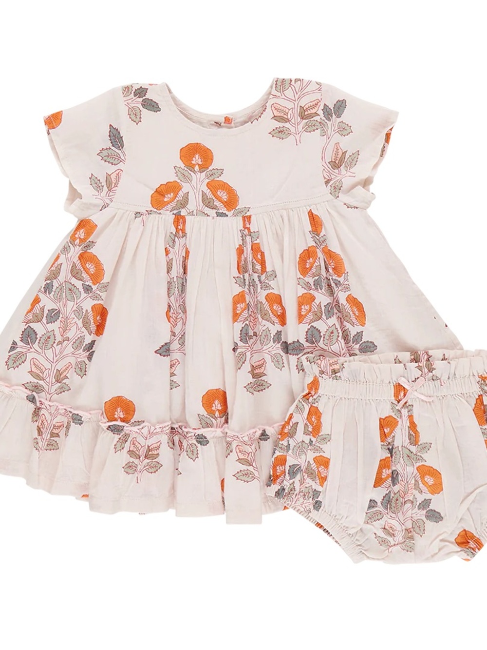 Pink Chicken Cream Dress with Orange Floral Print